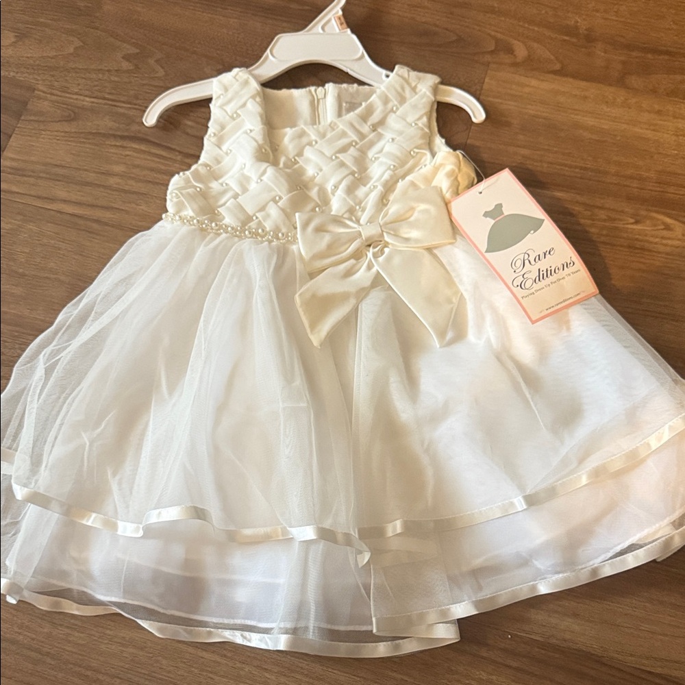 Rare Editions Cream Kids Dress with Bow